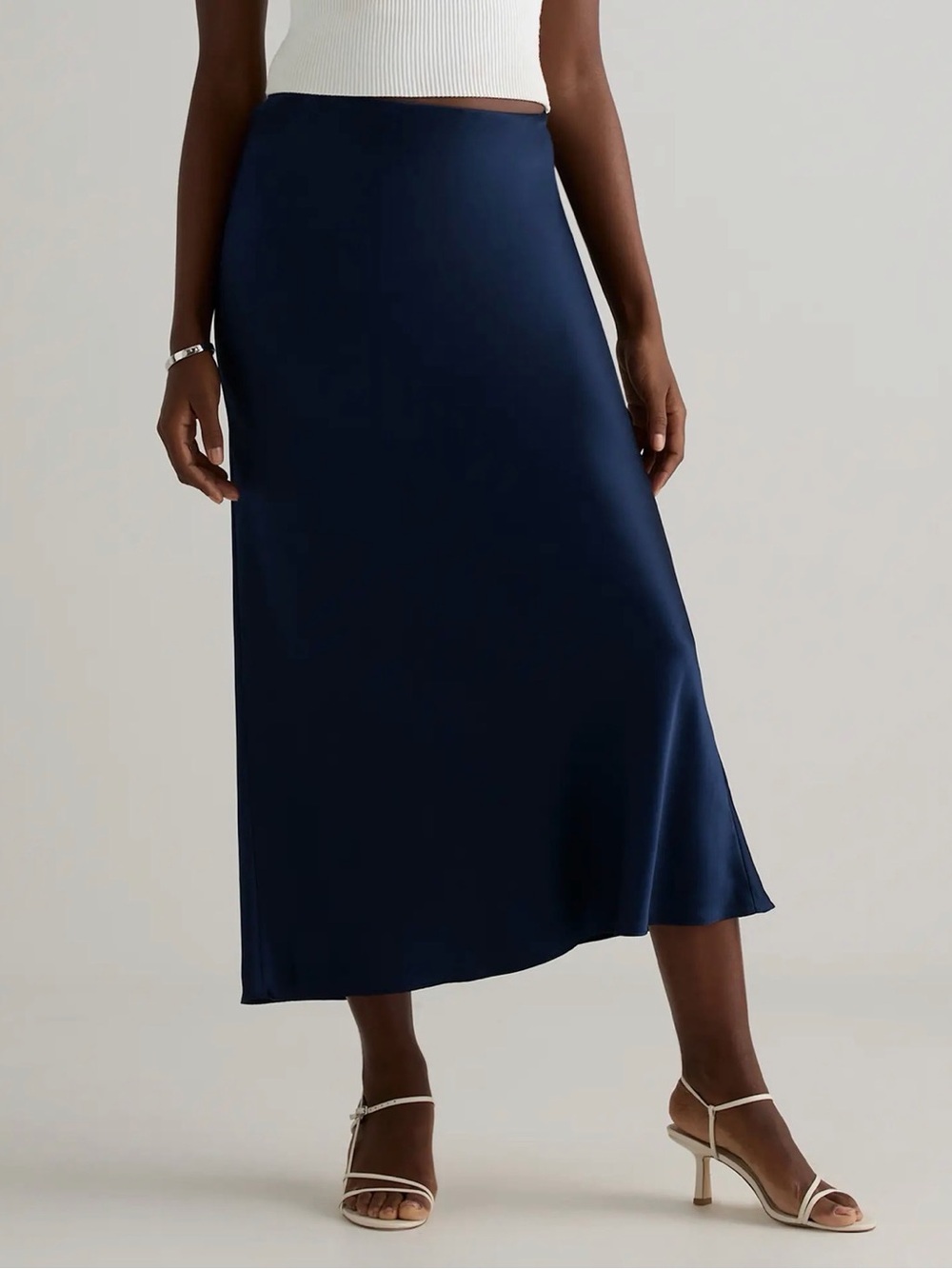 Quince Navy 100% Washable 100% Silk Satin Maxi Skirt